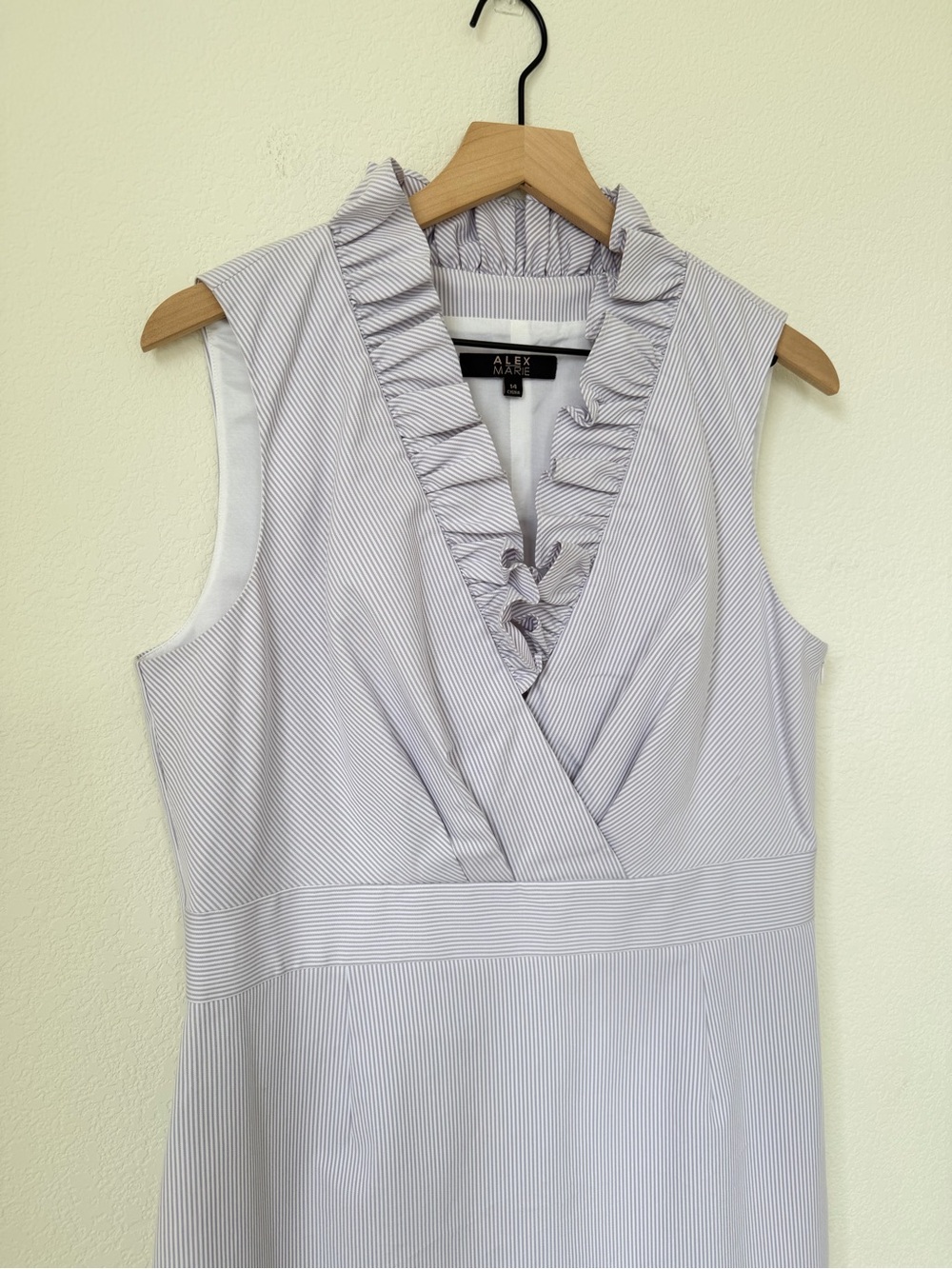 Alex Marie JUDY Sleeveless Ruffle V-neck Pencil Purple Iris Stripe Dress 14 - Picture 3 of 15